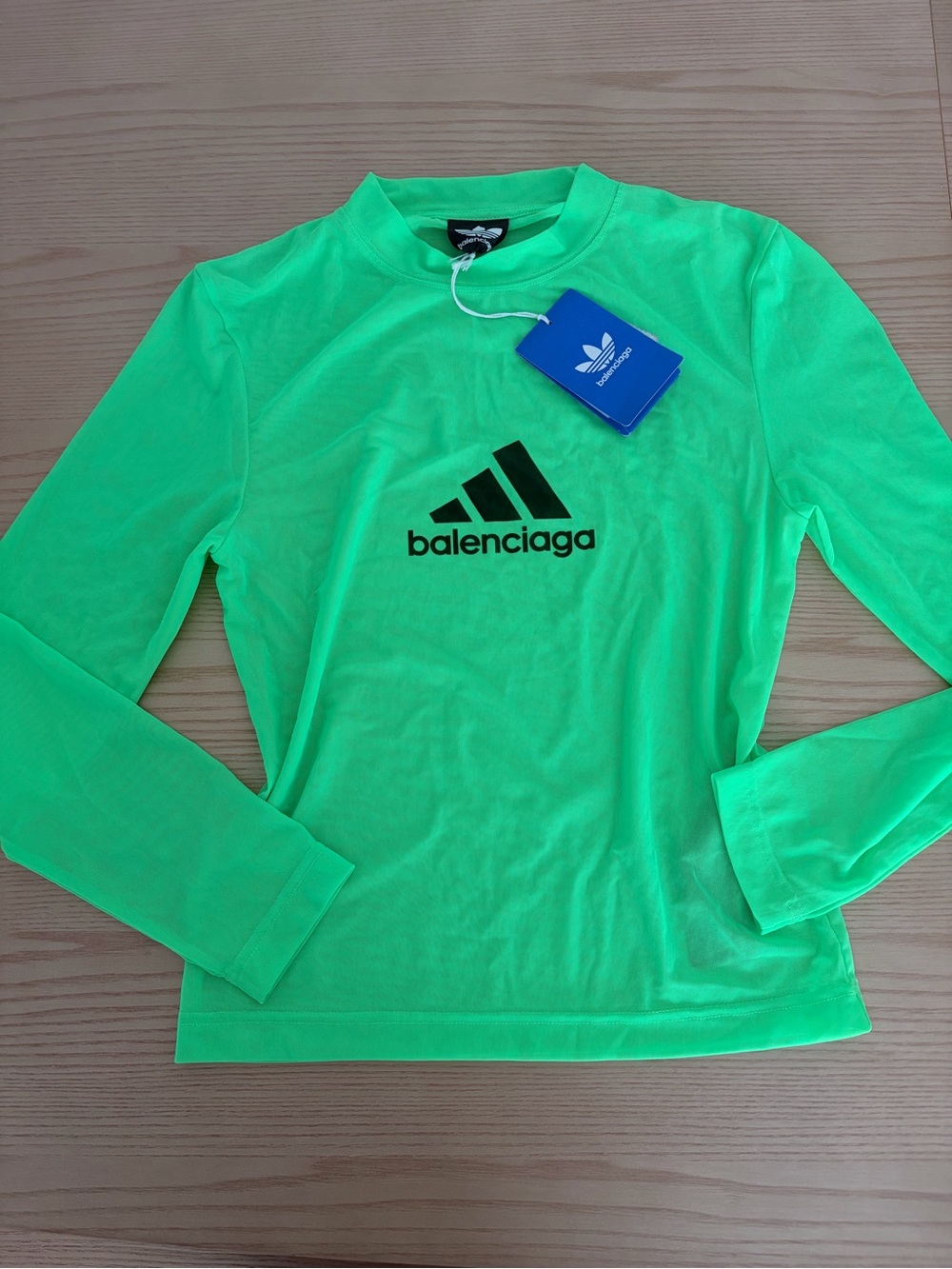 Balenciaga Kids Neon Green Long Sleeve Logo Tee with Black Print